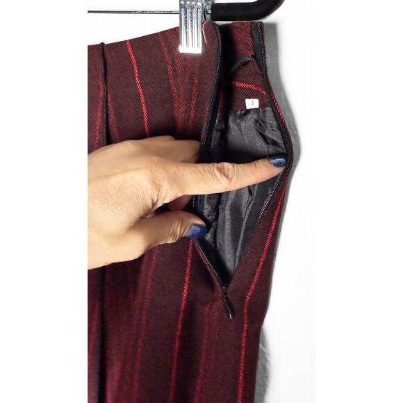 Women's Asymmetric Handkerchief Overlay Wool Blend Midi Skirt Red Black Low Rise - Picture 4 of 7